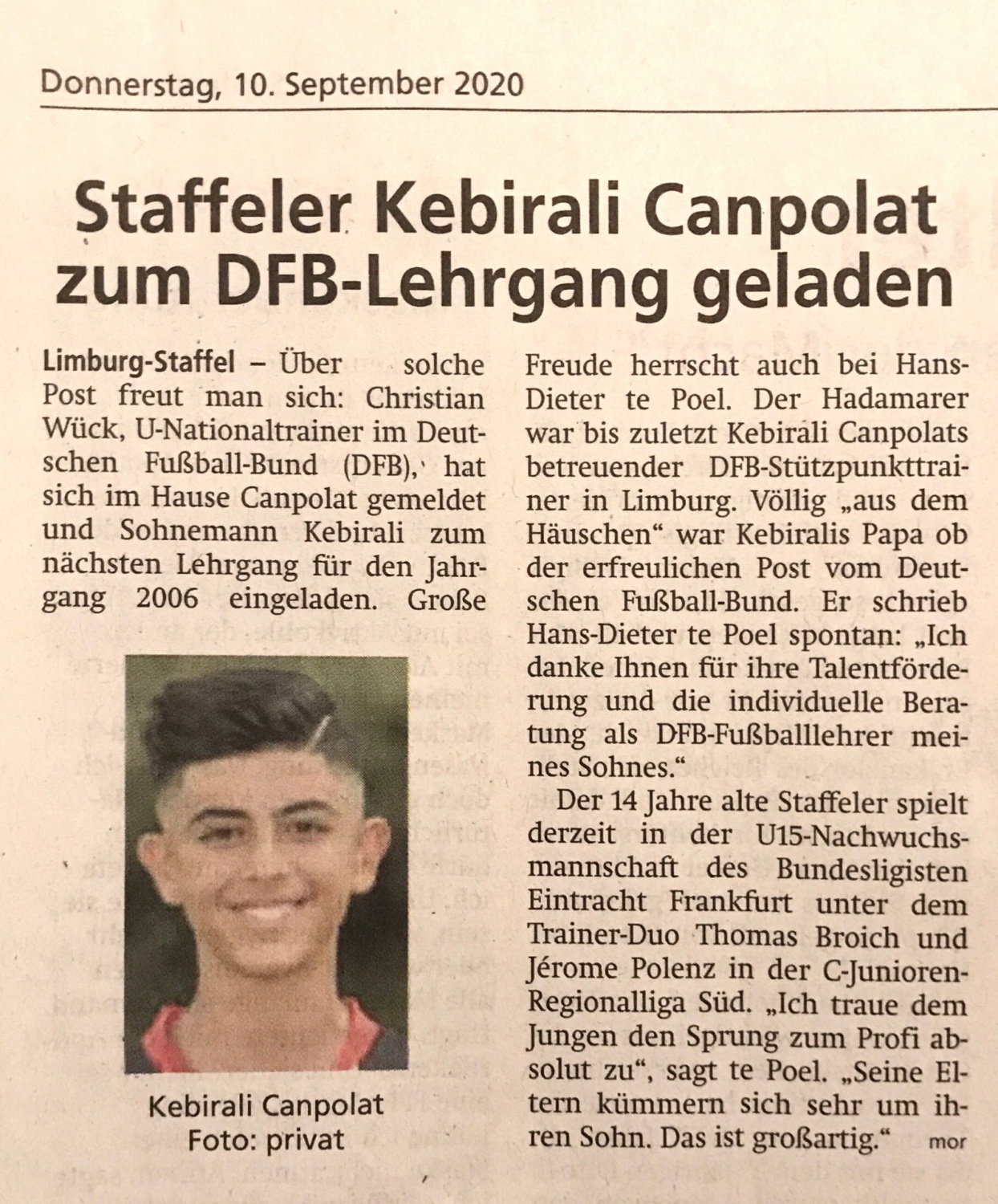 Staffeler Kebirali Canpolat zum DFB-Lehrgang geladen